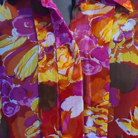 Large Vintage Floral Blouse Bright Top Large - Picture 5 of 8
